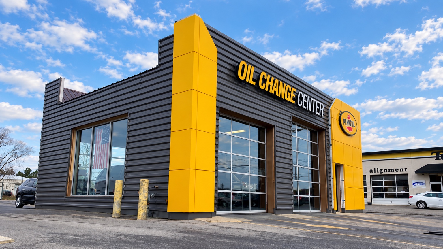Angled exterior view of the Pennzoil Oil Change Center on Tiffin Avenue